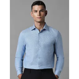 Louis Philippe Men Classic Slim Fit Micro Checked Spread Collar Pure Cotton Formal Shirt-picture-12