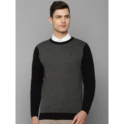 Louis Philippe Men Grey & Black Colourblocked Pure Cotton Pullover-picture-10