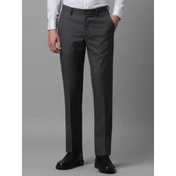 louis philippe Men Grey Slim Fit Textured Flat Front Formal Trousers-picture-22
