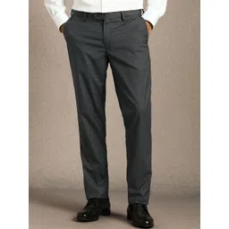 Louis Philippe Men Grey Textured Flat Front Formal Trousers-picture-30
