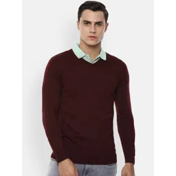 Louis Philippe Men Maroon Self Design Pullover Sweater-picture-34