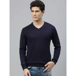 Louis Philippe Men Navy Blue Self Design Pullover Sweater-picture-13