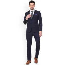 Louis Philippe Men Navy Blue Solid Slim-Fit Single-Breasted Suit-picture-42
