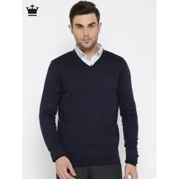 Louis Philippe Men Navy Blue Solid Sweater-picture-22