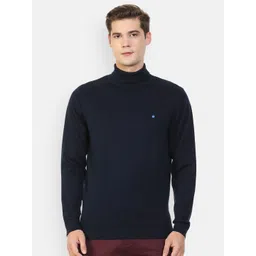 Louis Philippe Men Navy Blue Turtle Neck Pullover-picture-29