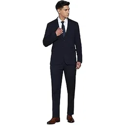 louis philippe Men Navy Slim Fit Stripe Formal Two Piece Suit-picture-28