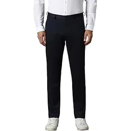 louis philippe Men Navy Slim Fit Textured Flat Front Formal Trousers-picture-12