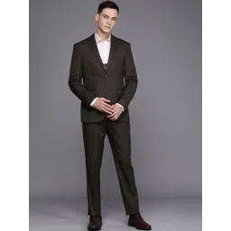 Louis Philippe Men Olive Green Self-designed Slim Fit Single-Breasted Formal Suit-picture-36