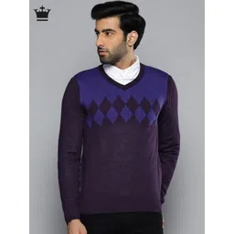 Louis Philippe Men Purple & Blue Patterned Pullover-picture-20