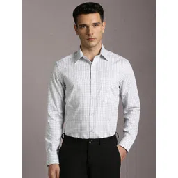 Louis Philippe Men Slim Fit Grid Tattersall Checked Spread Collar Pure Cotton Formal Shirt-picture-13