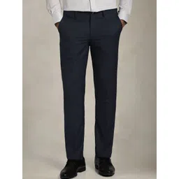 Louis Philippe Men Slim Fit Textured Flat Front Formal Trousers-picture-22