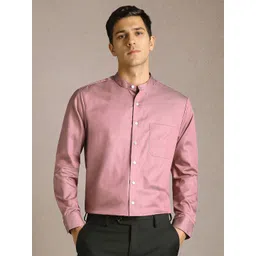 Louis Philippe Men Solid Band Collar Pure Cotton Formal Shirt-picture-33