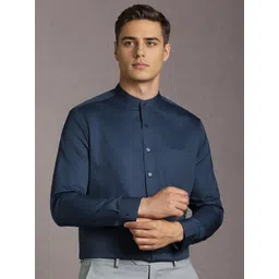 Louis Philippe Men Solid Band Collar Pure Cotton Formal Shirt-image-31