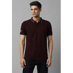 louis philippe Men Solid Polo Neck Pure Cotton Purple T-Shirt-picture-12