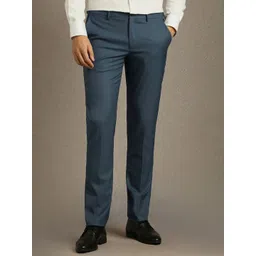 Louis Philippe Men Solid Slim Fit Mid-Rise Plain Flat Front Formal Trousers-picture-23