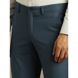 Louis Philippe Men Solid Slim Fit Mid-Rise Plain Flat Front Formal Trousers image 3