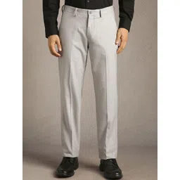 Louis Philippe Men Textured Flat Front Formal Trousers-picture-19