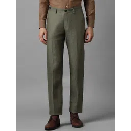 Louis Philippe Men Textured Mid Rise Slim Fit Pure Linen Formal Trousers-picture-33