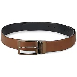 louis philippe Men Textured Reversible Formal Italian Leather with Coffee Gold Buckle Belt-picture-25