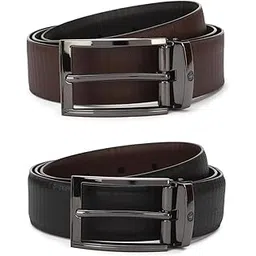 louis philippe Men Textured Reversible Formal Italian Leather with Shiny Gun Metal Buckle Belt-picture-34