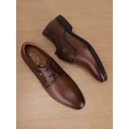 Louis Philippe Men Textured Round Toe Leather Lace Up Shoes-picture-23