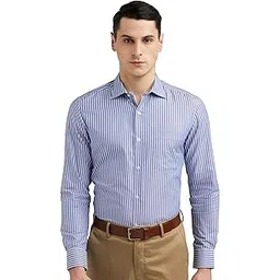 louis philippe Men's Easy to Iron Premium Cotton Wrinkle Resistant Slim fit Striped Formal Shirt-picture-33