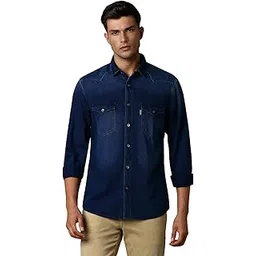 louis philippe Men's Premium Washed Look Slim fit Denim Shirt-picture-36