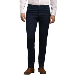 Louis Philippe Navy Blended Slim fit Solid Trousers-picture-39