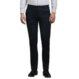 Louis Philippe Navy Blended Slim fit Solid Trousers-picture-42