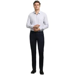 Louis Philippe Navy Blended Slim fit Solid Trousers image 4