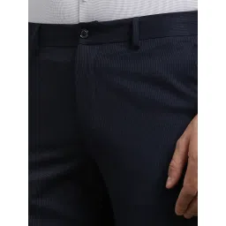 Louis Philippe Navy Blended Slim fit Solid Trousers image 5