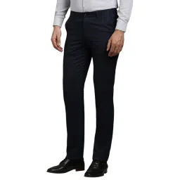 Louis Philippe Navy Blended Slim fit Solid Trousers image 3