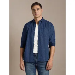 Louis Philippe Navy Blue Cotton Slim Fit Printed Shirt-picture-40