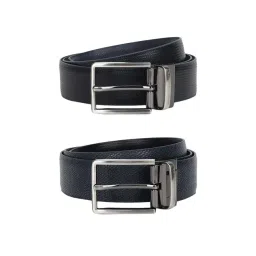 Louis Philippe Navy Blue Leather Textured Reversible Belt for Men-picture-14
