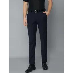 Louis Philippe Navy Blue Slim Fit Checks Trousers-picture-21