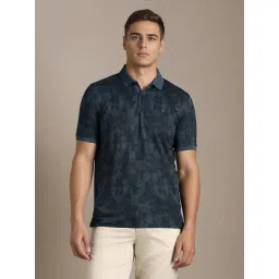 Louis Philippe Navy Blue Slim Fit Printed Polo T-Shirt-picture-28