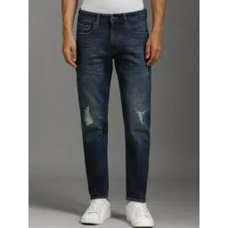 Louis Philippe Navy Cotton Regular Fit Distressed Jeans-picture-12