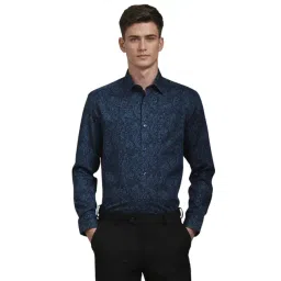 Louis Philippe Navy Cotton Regular Fit Floral Print Shirt-picture-26