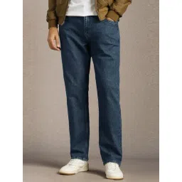 Louis Philippe Navy Cotton Regular Fit Jeans-picture-13