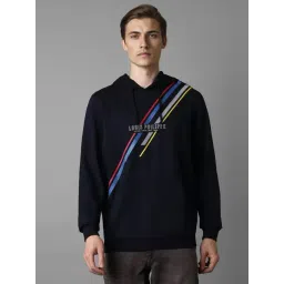Louis Philippe Navy Cotton Regular Fit Printed Hooded Sweatshirt-picture-32
