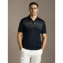 Louis Philippe Navy Cotton Regular Fit Printed Polo T-Shirt-picture-16
