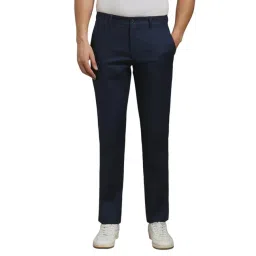 Louis Philippe Navy Cotton Regular fit Solid Trousers-picture-27
