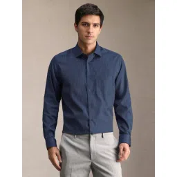 Louis Philippe Navy Cotton Regular Fit Striped Shirt-picture-38