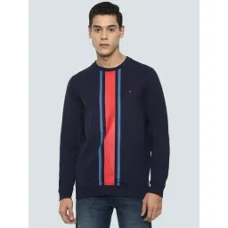 Louis Philippe Navy Cotton Regular Fit Striped Sweatshirt-picture-34