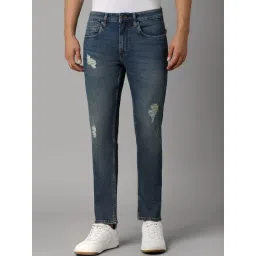 Louis Philippe Navy Cotton Slim Fit Distressed Jeans-picture-43