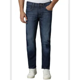 Louis Philippe Navy Cotton Slim Fit Jeans-picture-13