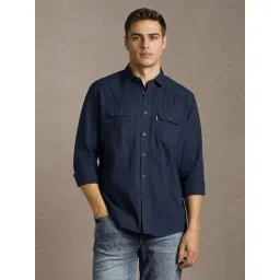 Louis Philippe Navy Cotton Slim Fit Texture Shirt-picture-29