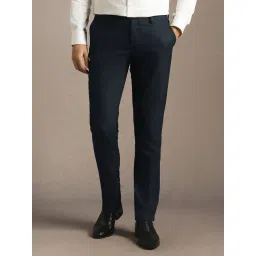 Louis Philippe Navy Polyester Slim Fit Solid Trousers-picture-24
