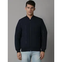 Louis Philippe Navy Regular Fit Texture Bomber Jacket-picture-10