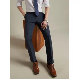 Louis Philippe Navy Slim Fit Solid Trousers-picture-22